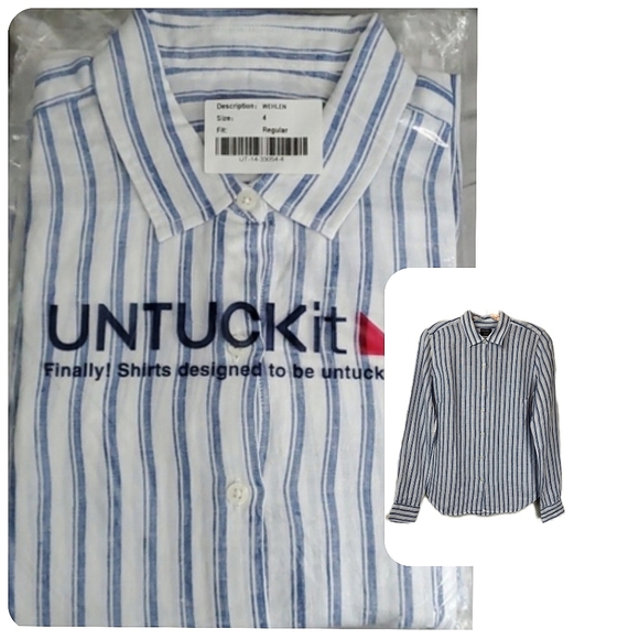 UNTUCKit Women's 100% Linen Wehlen Long Sleeve Button Down Striped Shirt Size 4 - Picture 3 of 11